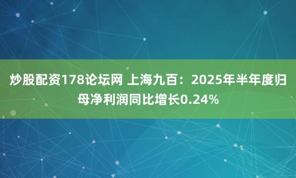 炒股配资178论坛网 上海九百:2025年半年度归母净利润同比增长0.24%